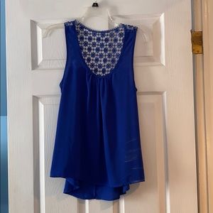 Royal blue crochet open back tank top